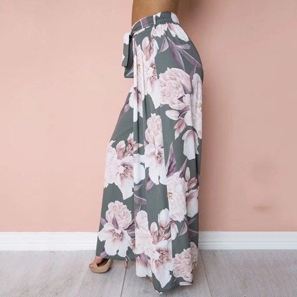 Fashion Women Boho Floral High Waist Long Pants Palazzo Baggy Wide Leg Ladies Summer Loose Casual Trousers