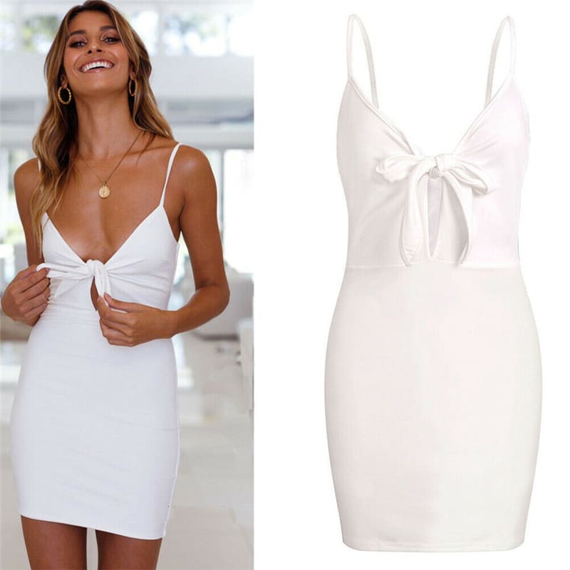 Women bandage mini dress summer New solid Deep V pencil sun dress