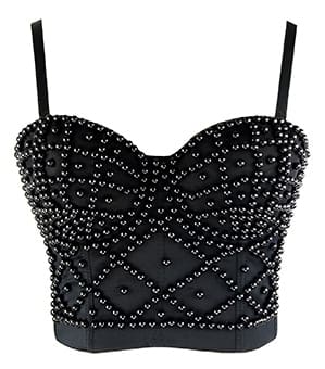 Womens Punk Black Bra Crop Top Corsets and Bustiers Beading