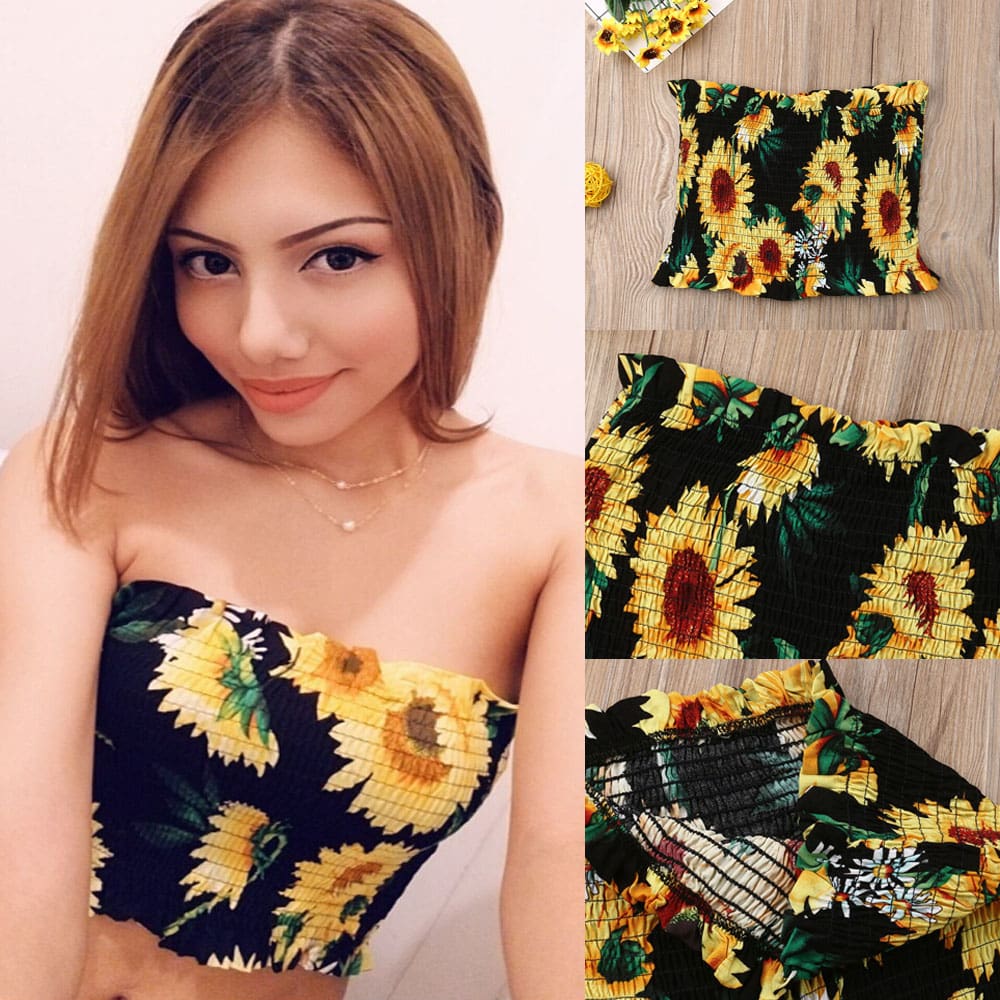 Summer Strapless Elastic Tube Top Non-Slip Sunflower Bustier Wrap Vest