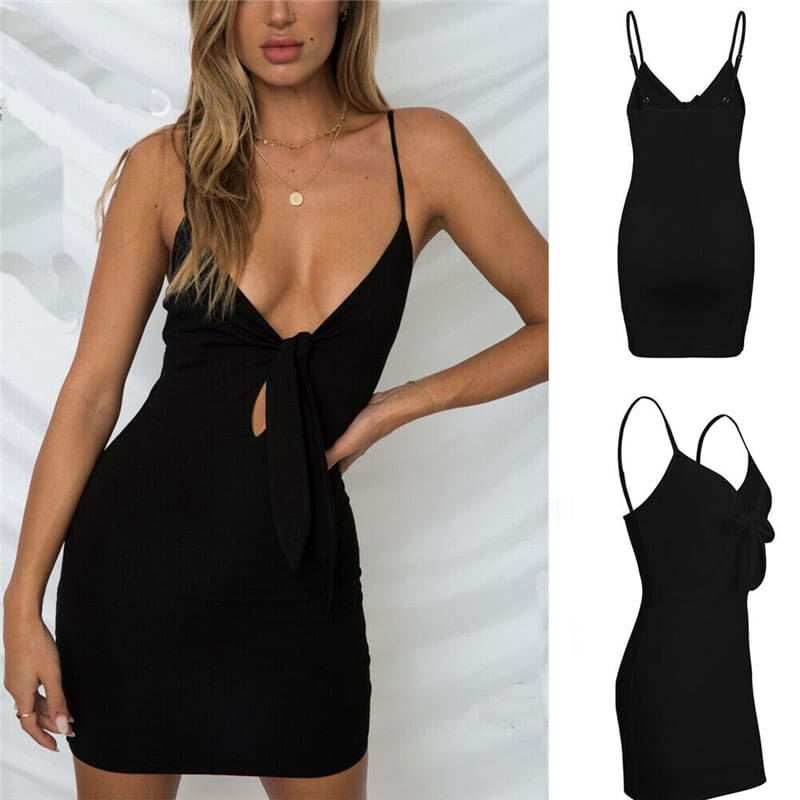 Women bandage mini dress summer New solid Deep V pencil sun dress