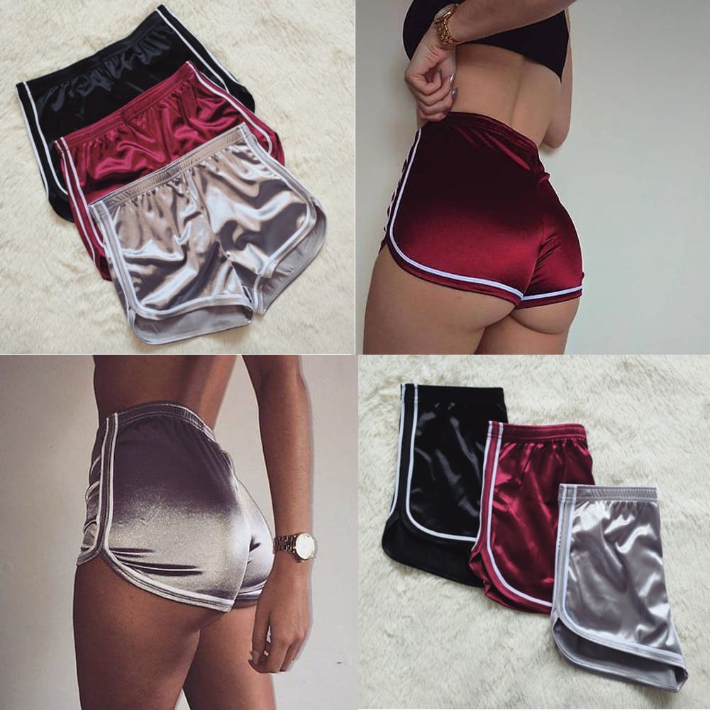 Women High Waist Summer Satin Sport Casual Beach Running Slim Shorts Ladies Solid Gym Fitness Hot Trousers Workout