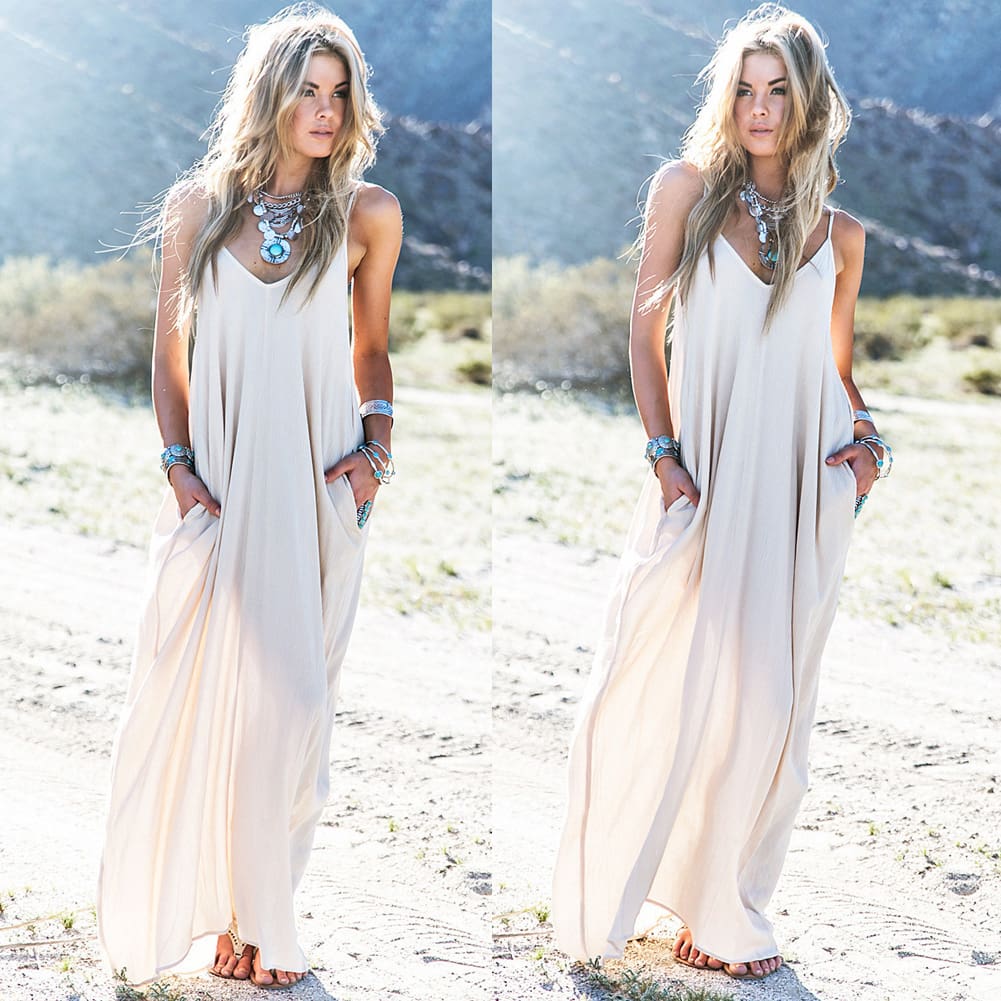 Fashion Summer Dress Women Boho Long Maxi Dress Ladies Casual Beach Holiday Party Casual Loose Summer Sundress