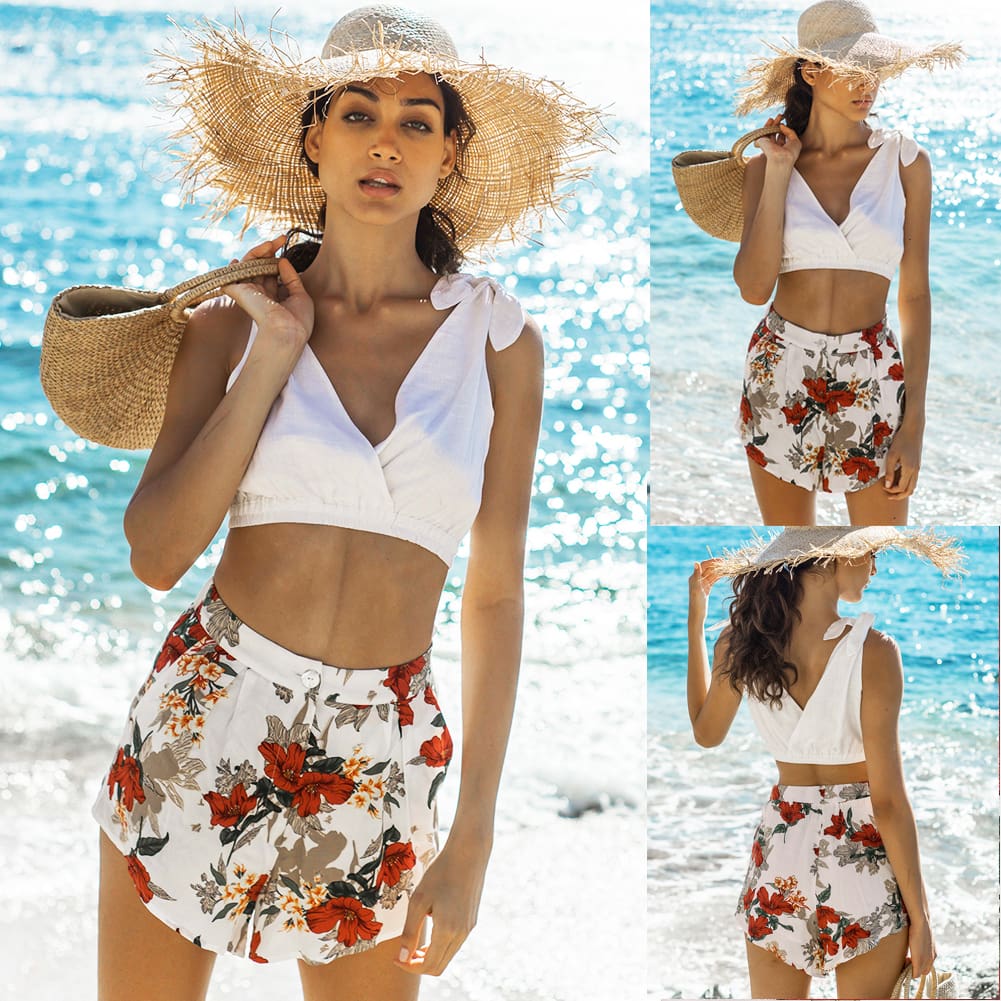 Fashion Women Floral High Waist Shorts Summer Casual Printed Ladies Beach Holiday Travel Loose Trouser New