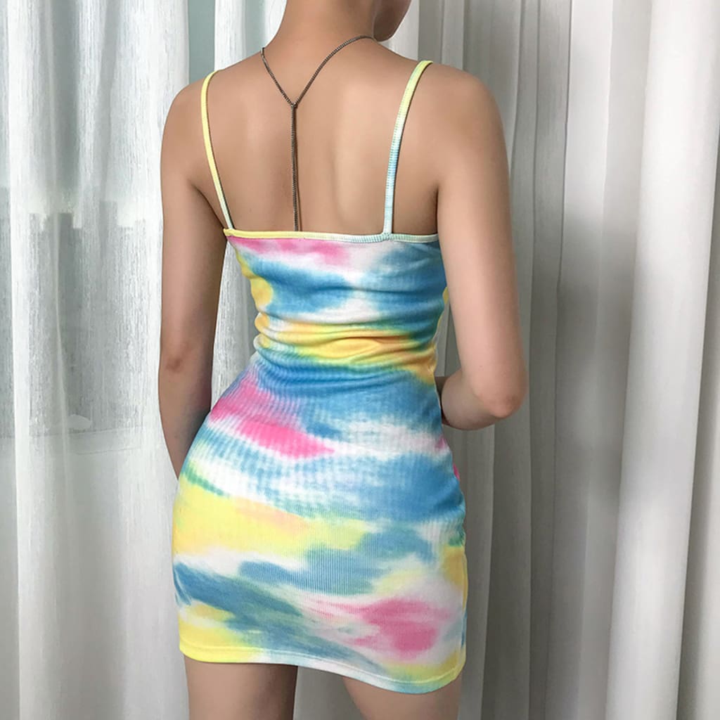 Bodycon Dress 2019 Fashion Women Sexy Tie Dye Dress Ladies Summer Beach Strap Mini Dresses Package Hip Sundress