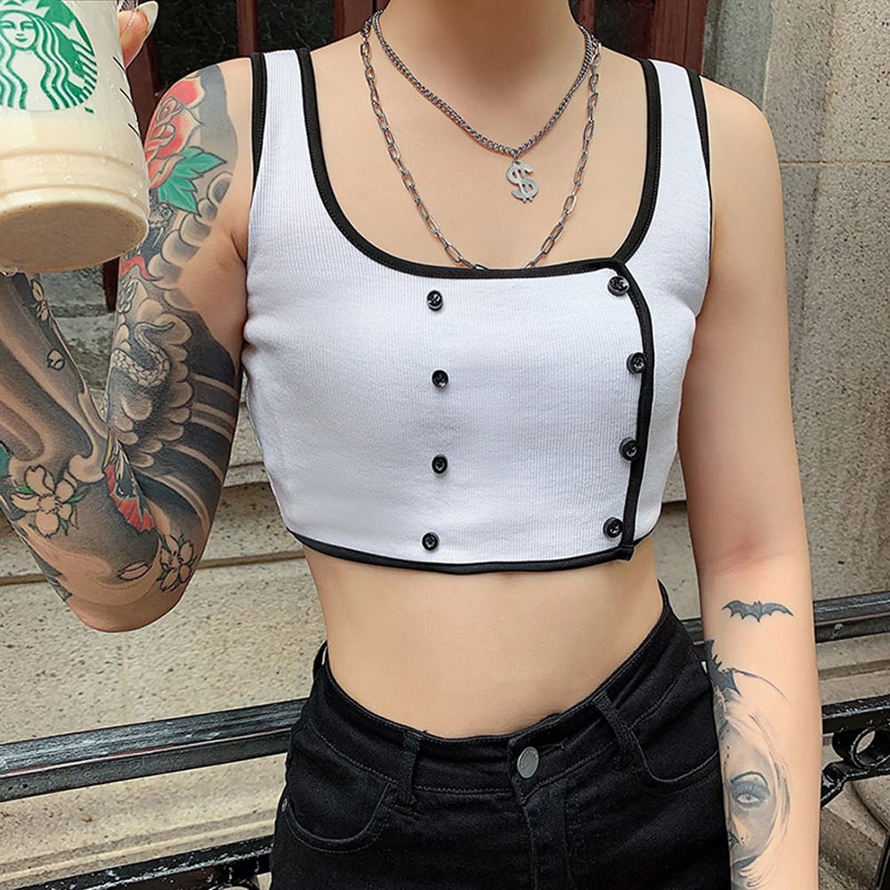 Women Ladies Summer Vest Blouse White Buttons Crop Top Ladies Casual Camisole Solid Shirt Cami Top Summer Clothes