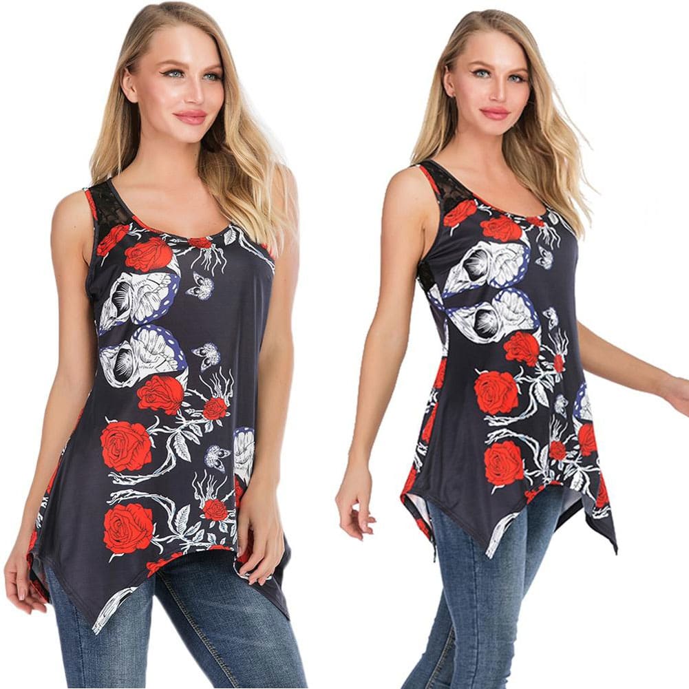 Women Crew Neck Tops Shirt Fashion Ladies Loose Tunic Casual Blouse Vest Summer Beach Holiday Tank Top Plus Size