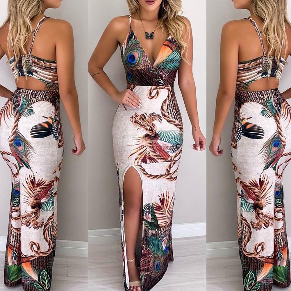 New Women Boho Floral Dress Ladies Sleeveless Bodycon Prom Evening Party Summer Beach Casual Long Sundress