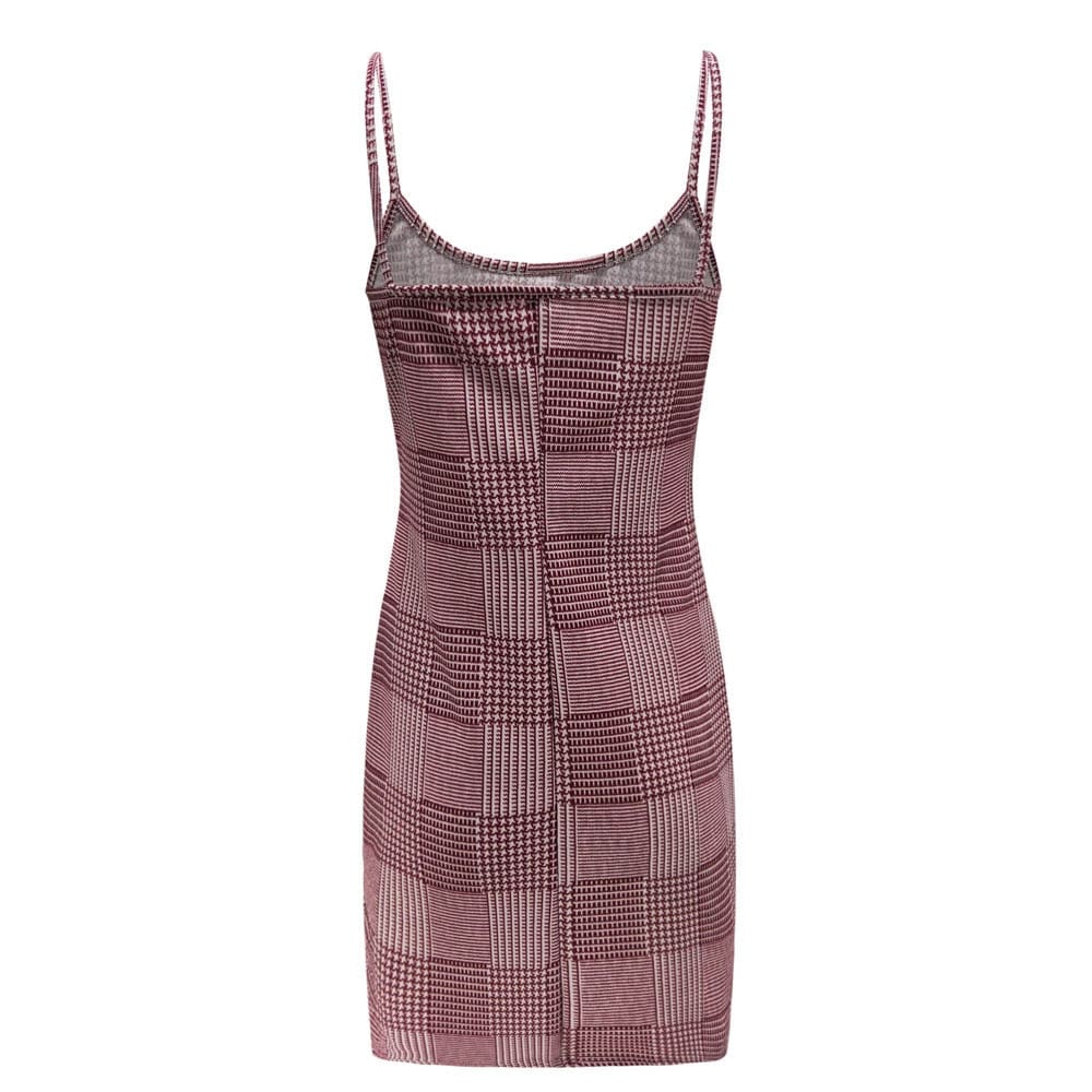 Best Sale Plaid Spaghetti Strap Mini Bodycon Dress Women Wear