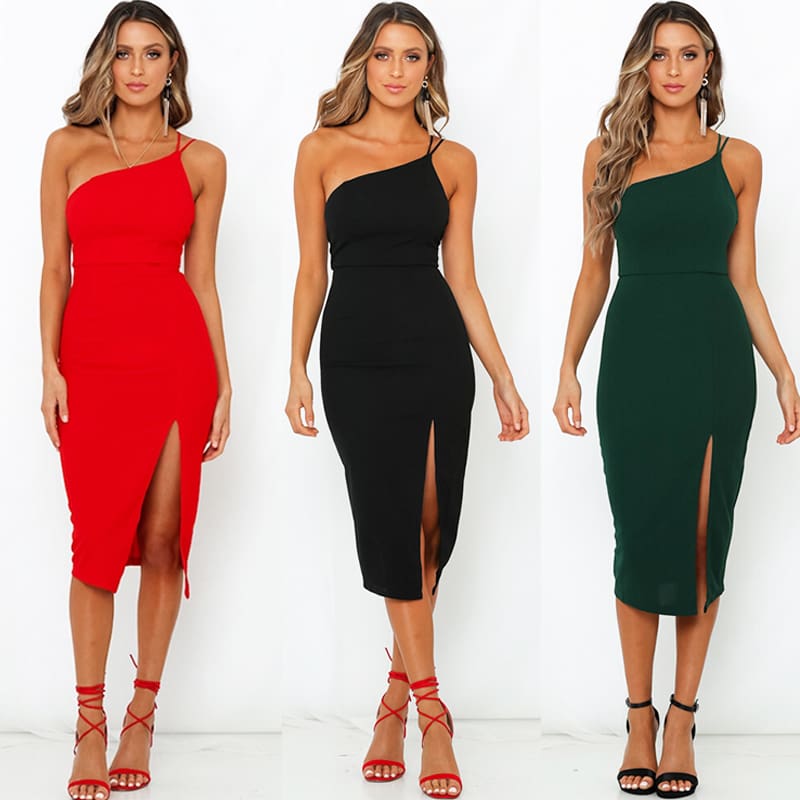 Women Sleeveless Split Bodycon Dress Ladies Summer Casual Spaghetti Strap Evening Party Beach Dresses Sundress