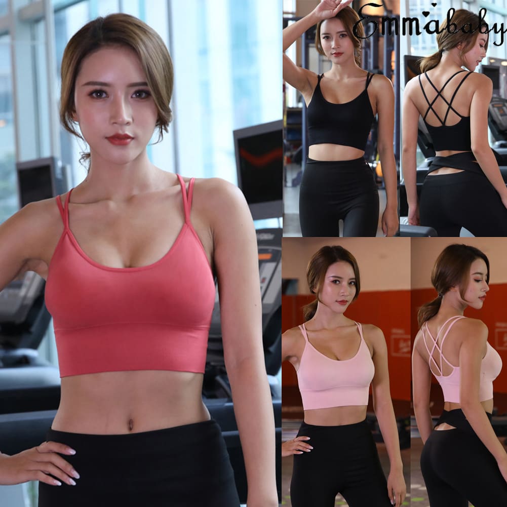 New Casual Women Sport Fitness Stretch Workout Short Tank Top Soft Seamless Racerback Padded Sports Bra