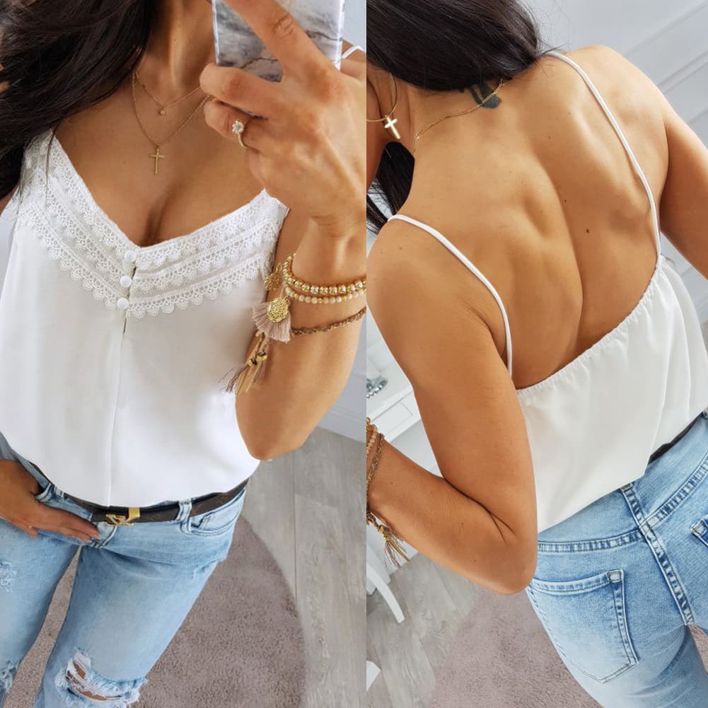 Women Lace Cami Soft Sleeveless Crop Top Ladies Backless Party Clubwear Casual Summer White Shirt Clothes