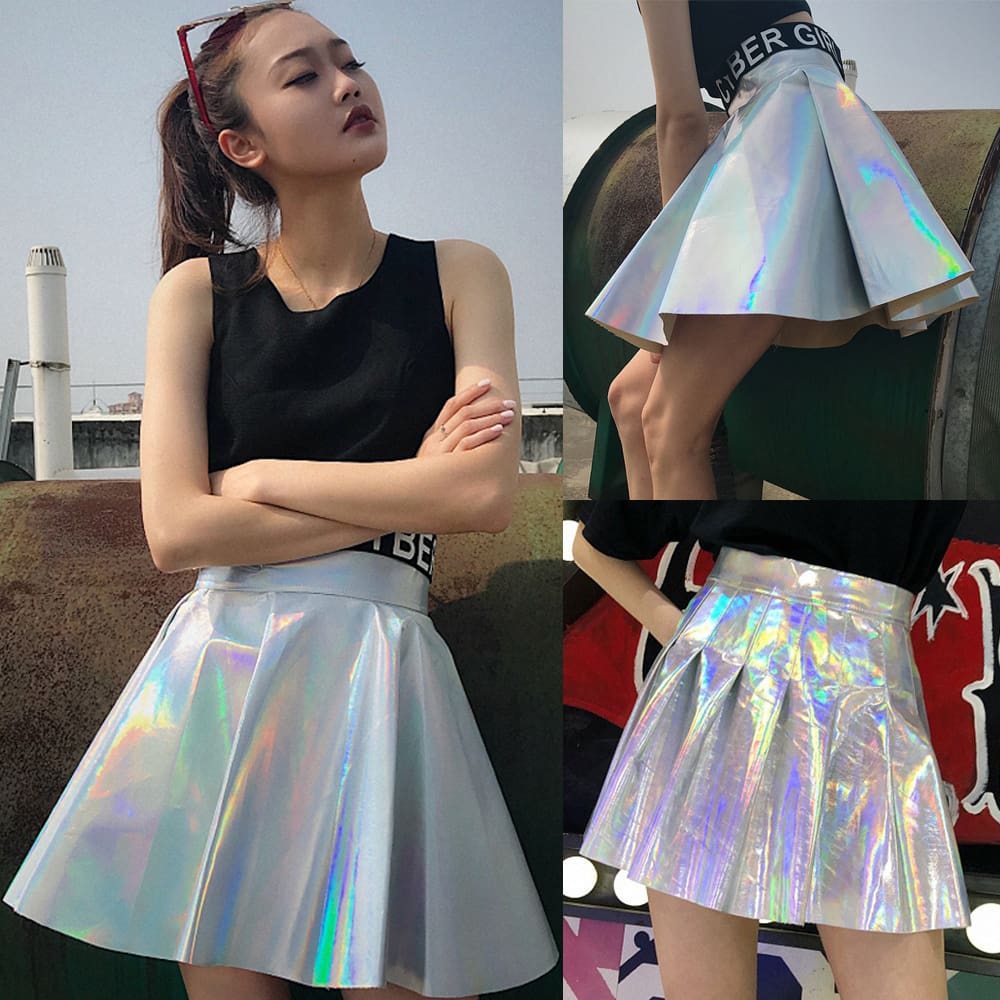 Women Girls Leather Short Skirt Fashion Cheerleader Costume High Waist Mini Skater Casual Party Short Skirt