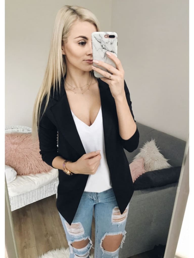 2019 Fashion Women Casual Suit Coat Business Blazer Long Sleeve Jacket Outwear Ladies Black pink Slim Blazer Coat