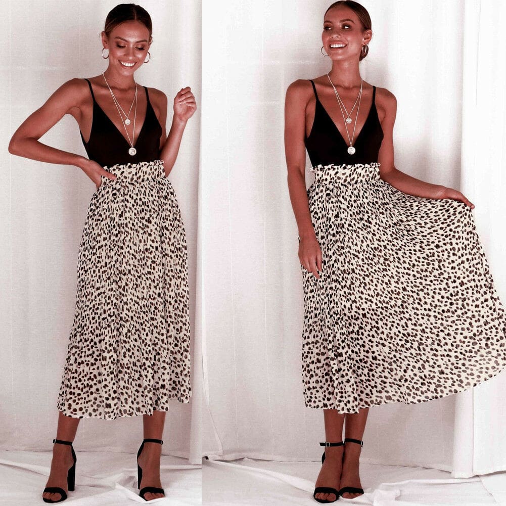 Boho Women Chiffon High Waist Summer Beach Long Maxi Dress Leopard Print Ladies Bandage Party Split Skirt Hot