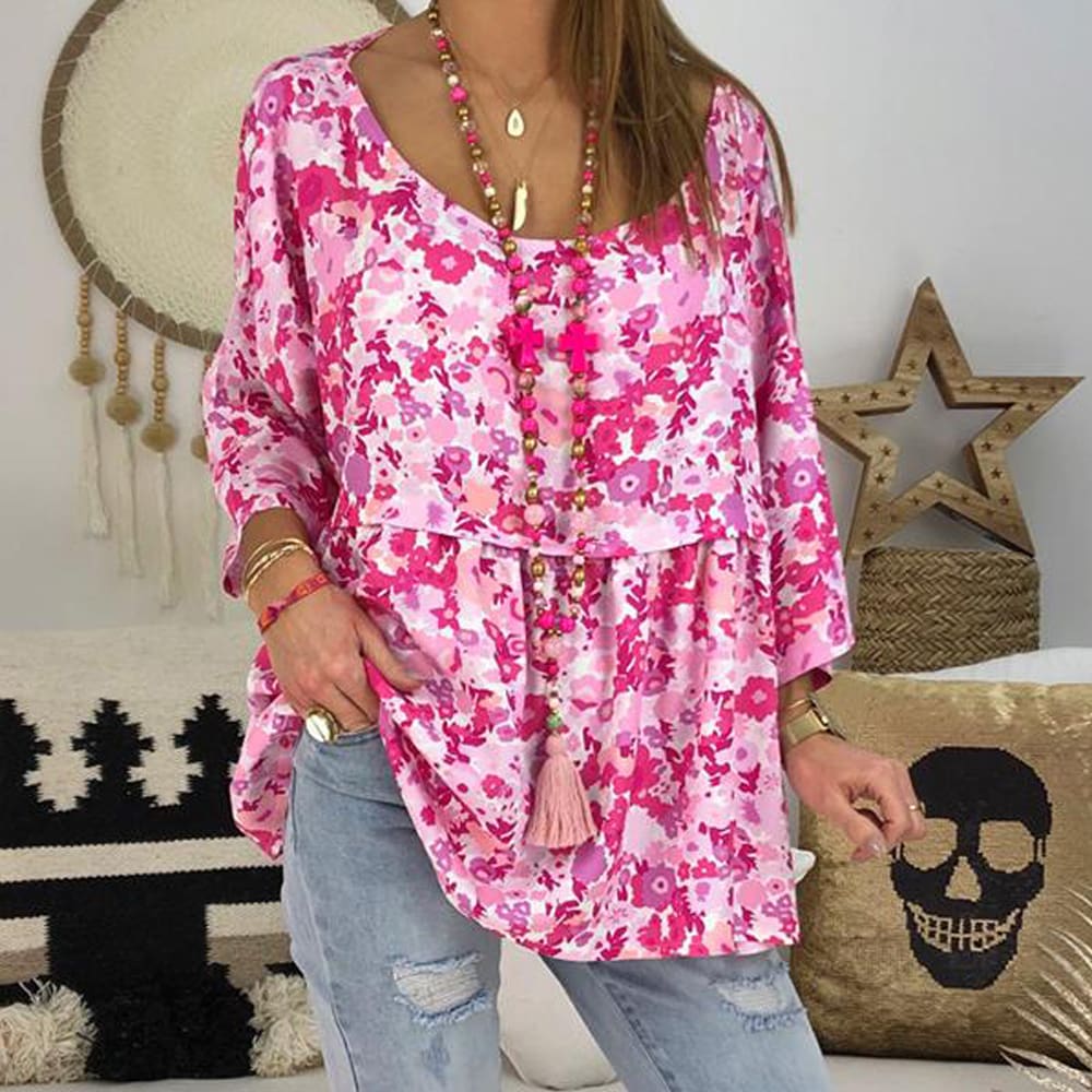 Summer Women Batwing Sleeve Floral Tops Shirt Fashion Ladies Casual O-Neck Loose Top Blouse Plus Size New