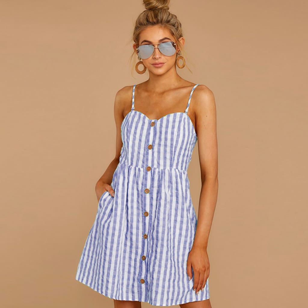 Women Strappy Off Shoulder Striped Bow Open Back Short Mini Dress