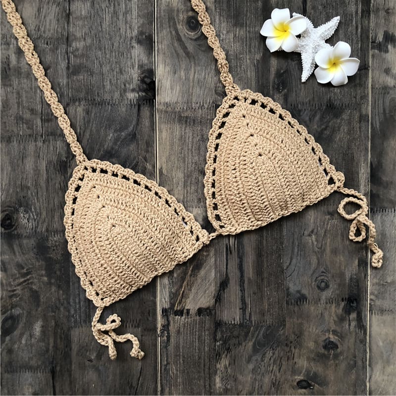 Women Crochet Bralette Knit Bra Boho Beach Woven Bikini Halter Cami Crop Top Holiday Tank Beachwear