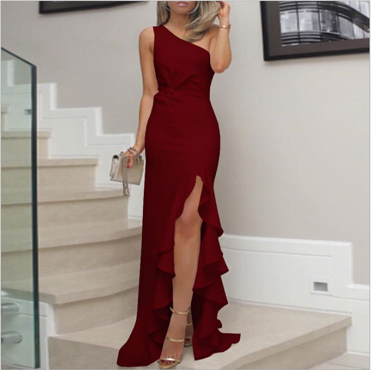 Women Ruffled Long Maxi Dress Elegant Ladies Evening Party Gown Formal Bridesmaid Wedding Dress Summer Beach Bodycon Sundress