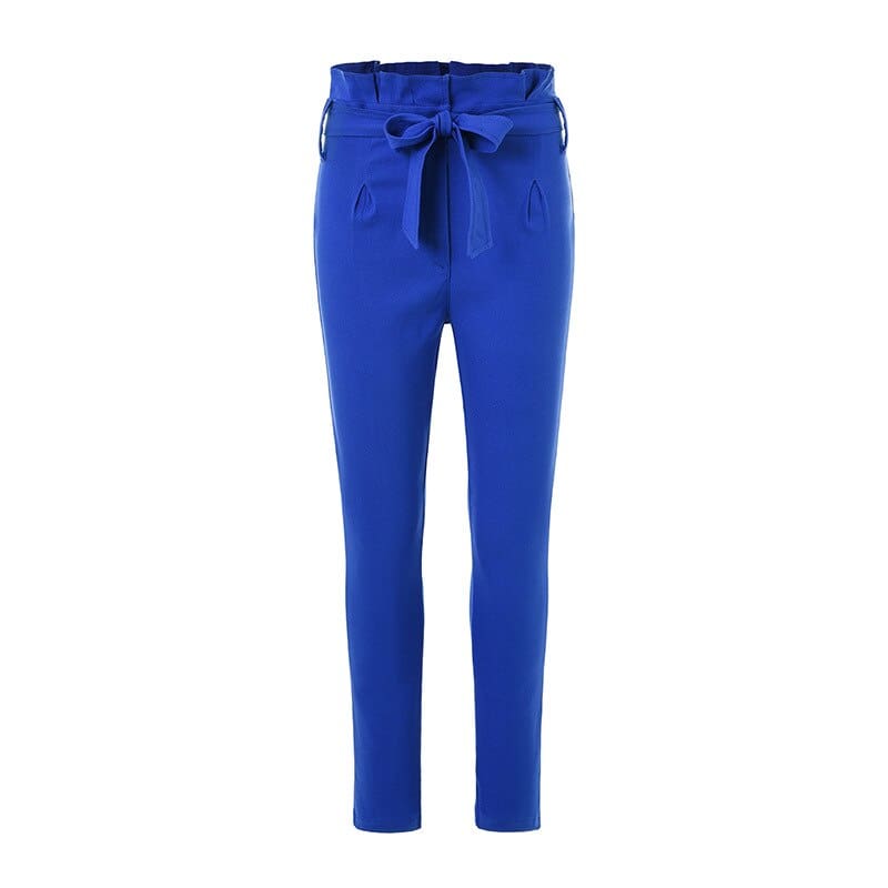 Women High Waist Pants with Waist Belt Elegant Casual Fashion Trousers