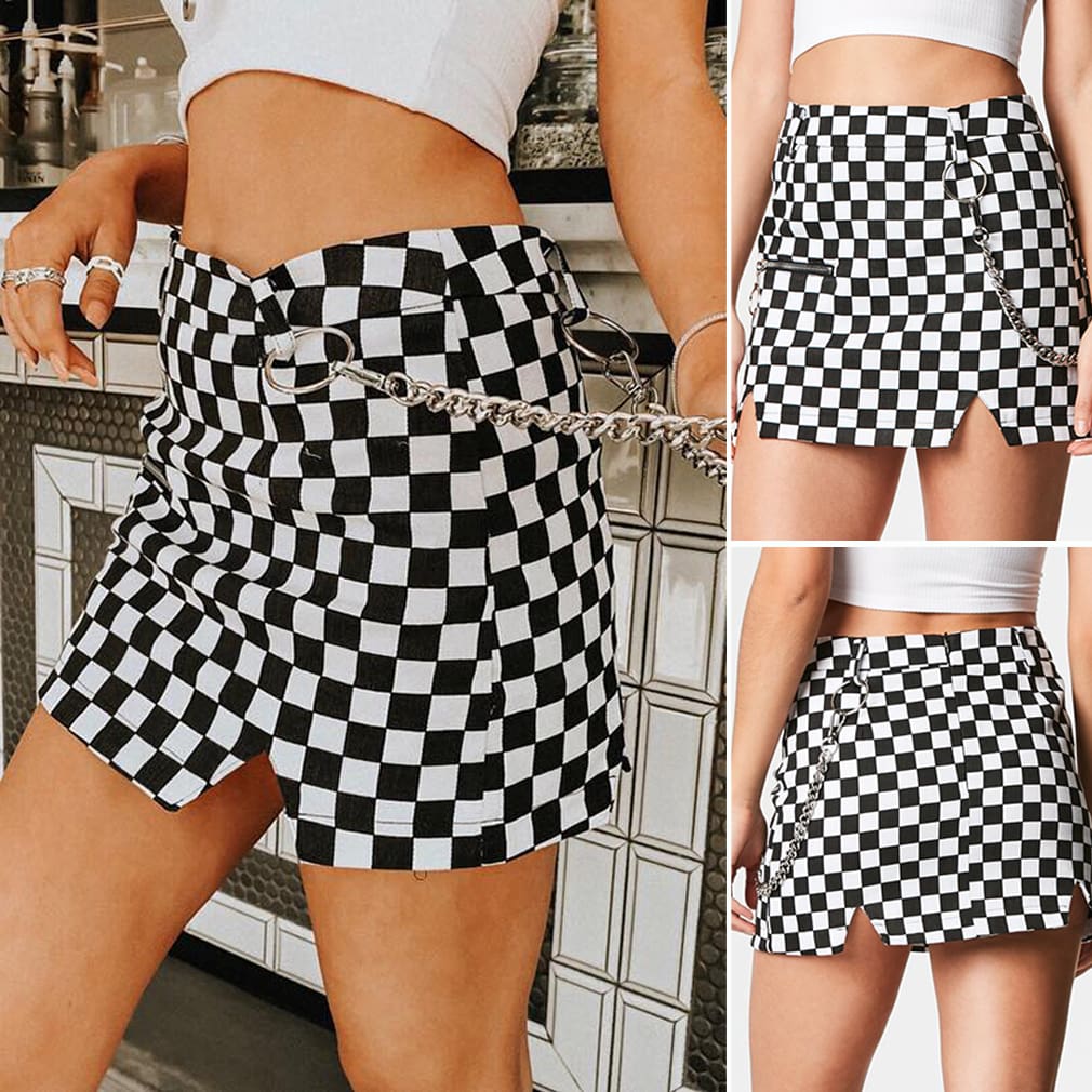 2019 Fashion Skirt Women Ladies Black And White Plaid Elastic Summer Bodycon Bandage Mini Short Pencil Skirt