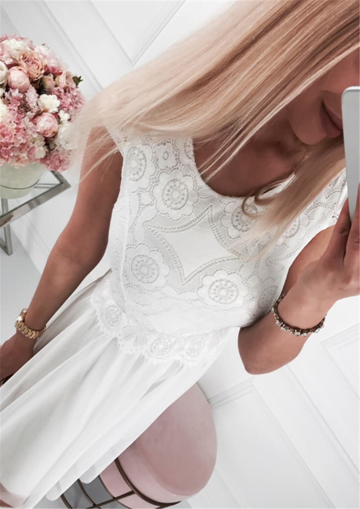 Fashion Women Summer Boho Lace Bridesmaid Short Dress Summer Ladies Casual A-line Formal Party Beach Dress Sundress