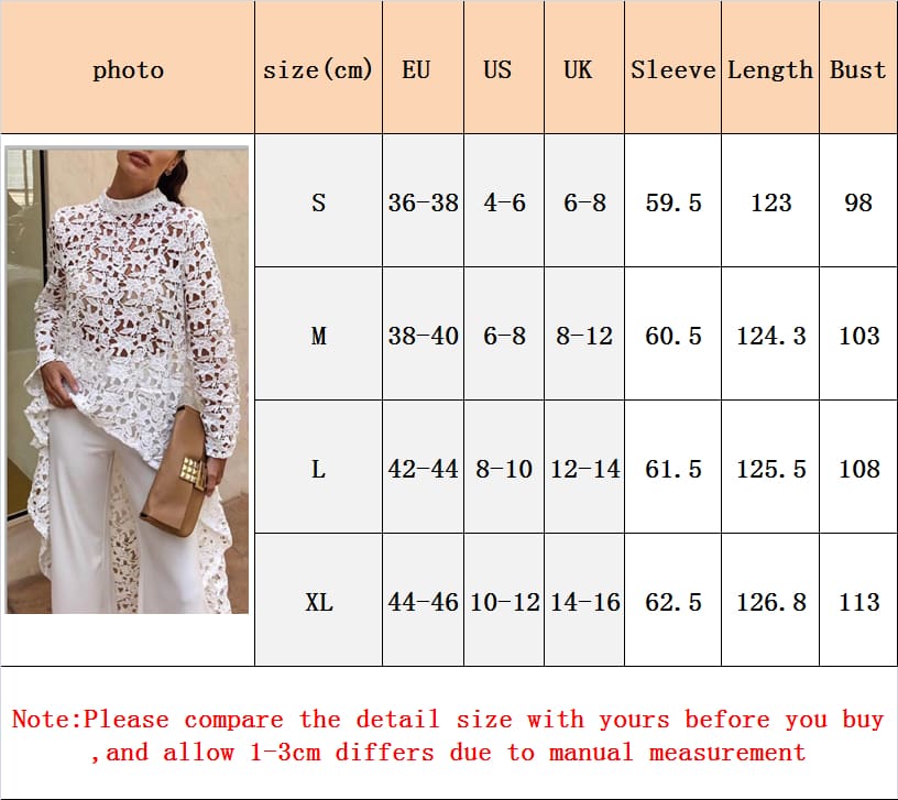 Fashion Women Irregular Loose Long Sleeve Casual Lace Jumper Stretch Pullover Hollow Floral Tops Blouse Tunic