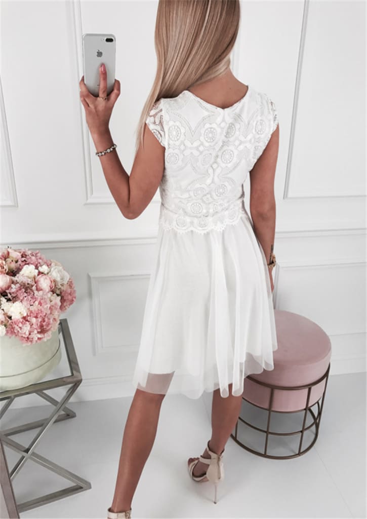 Fashion Women Summer Boho Lace Bridesmaid Short Dress Summer Ladies Casual A-line Formal Party Beach Dress Sundress