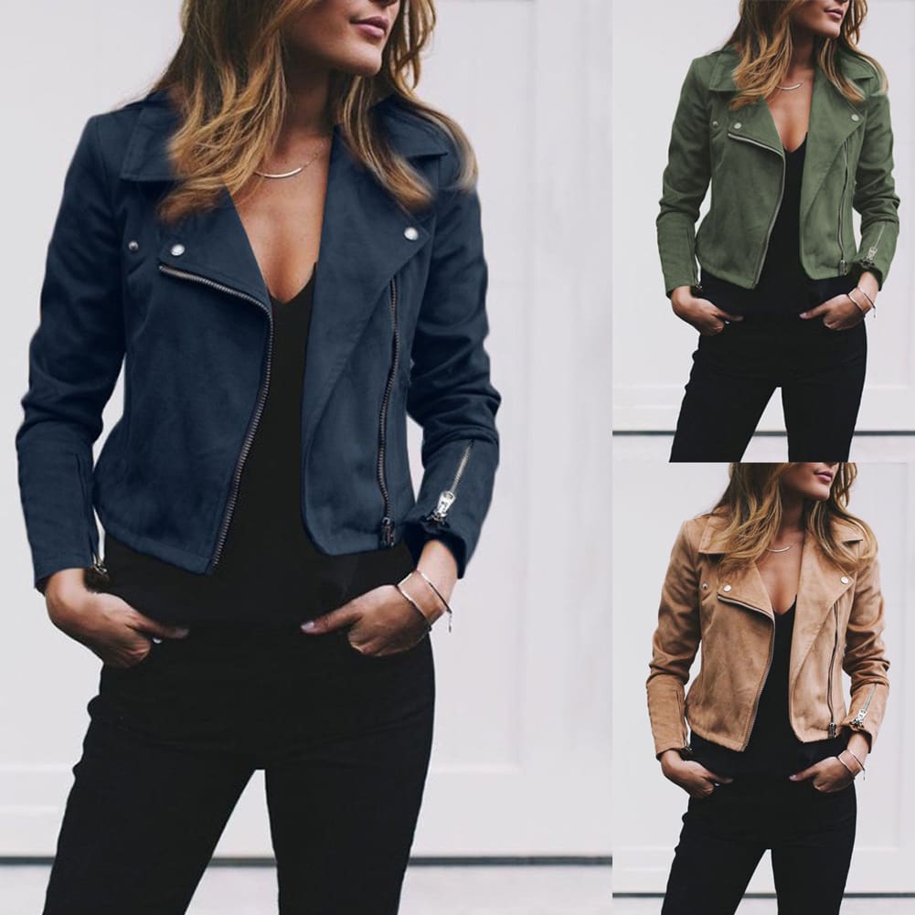 Women Ladies Long Sleeve Waterfall Cardigan Blazer Coat Open Front Suede Jacket Zip Up Biker Casual Tops Clothes