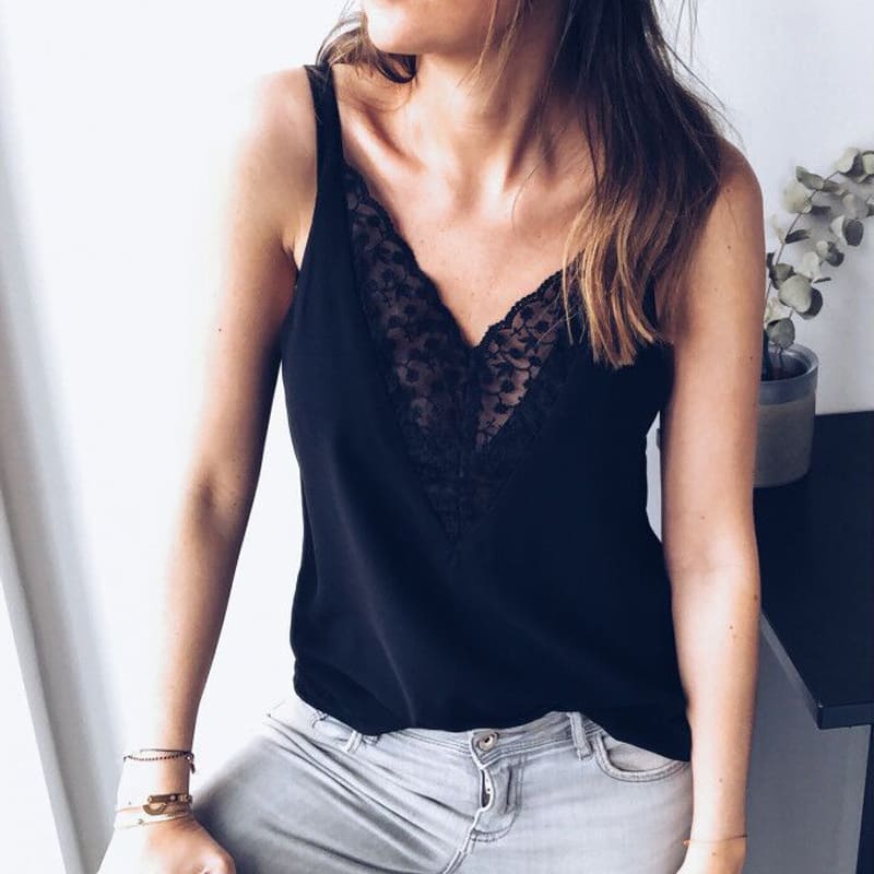 New Fashion Women Casual Summer Tops Ladies Sexy Lace V-neck Top Sleeveless Blouse Tank Tops Shirt Women Clothes