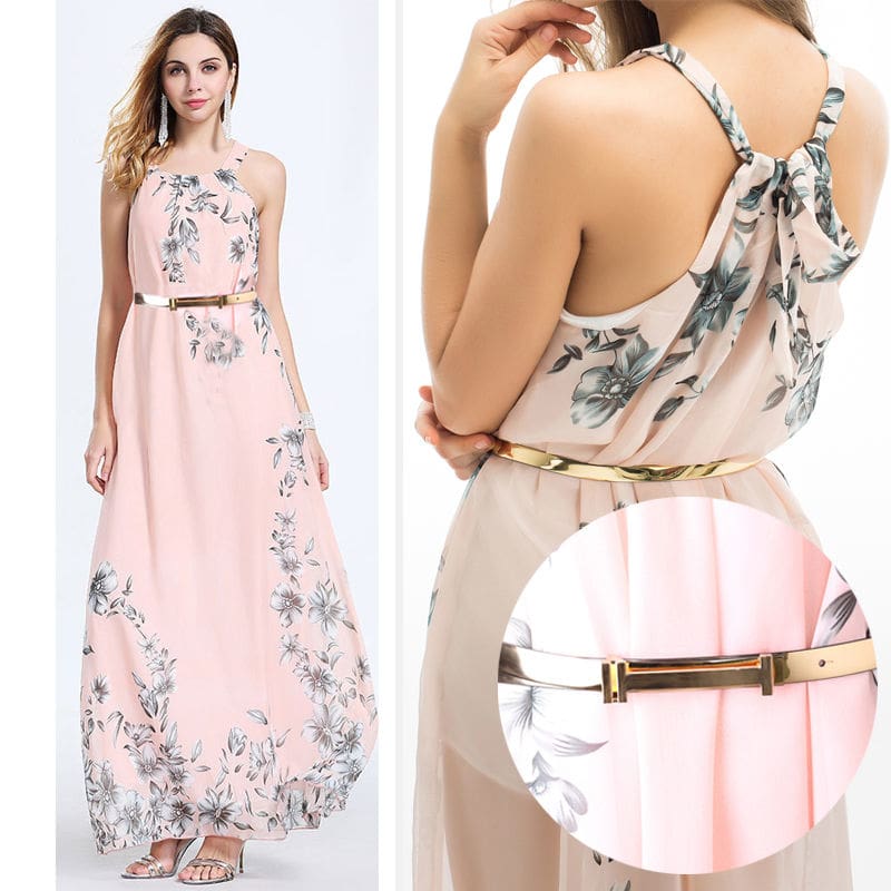 Women Summer Floral Sleeveless Dress Backless Dress Summer High Waist Print Sundress Dress