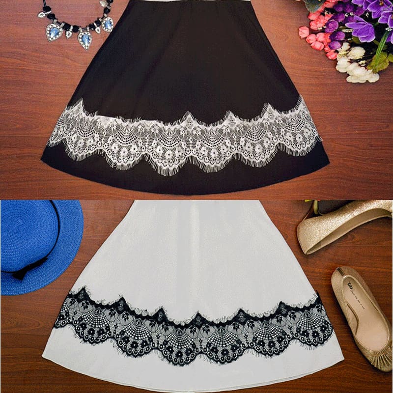 Summer Women Dress OL Lady Sleeveless O-neck Lace Patchwork Casual Slim Fit Hollow Out Mini Waist Dress white black