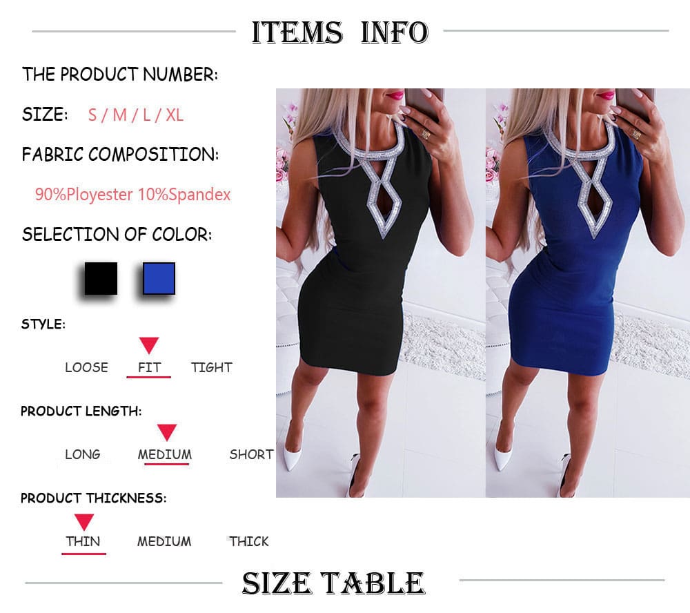 Women Drilling Hollow Sleeveless Bodycon Dress Ladies Summer Party Evening Beach Short Mini Dress Sundress