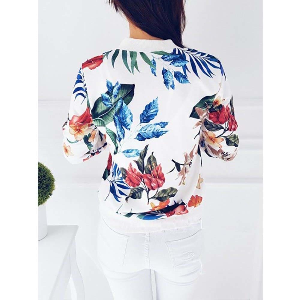 Retro Floral Printed Short Jacket Woman Zipper Bomber Female Spring Outwear Casual Long Sleeve Fashion Womens Clothes