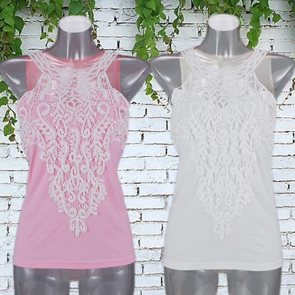 Lace Tank Top Vest Blouse Sleeveless Fashion Solid Beach Crop Top Shirt Cami Top