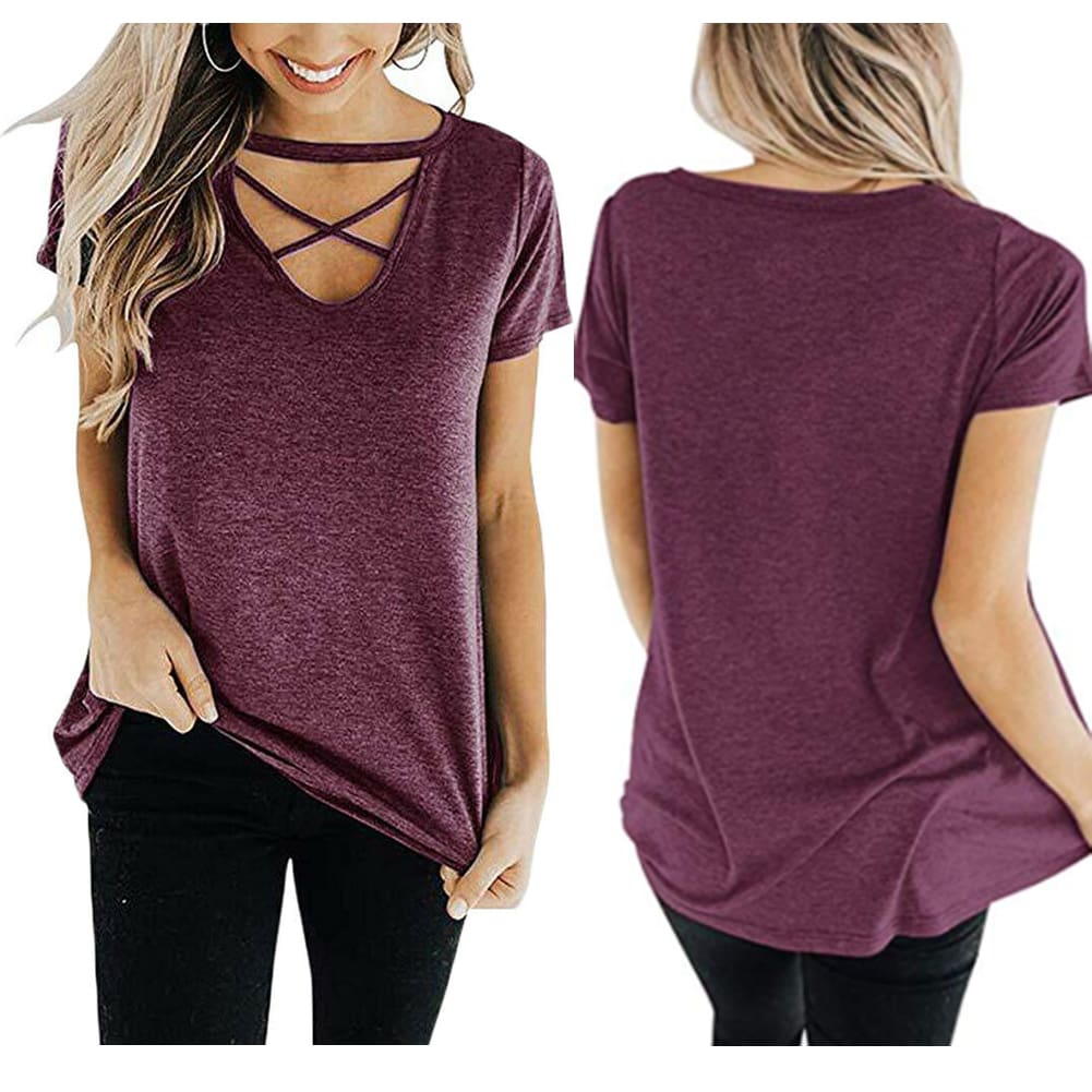 New Women Casual Hollow Out Neck Tops Summer Short Sleeve Cotton Shirt Blouse Fashion Ladies Loose Solid Shirts