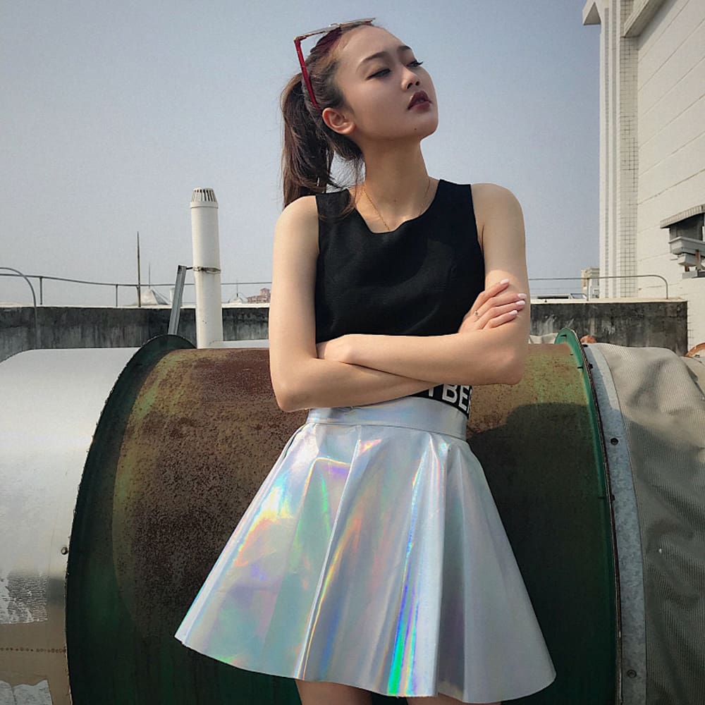 Women Girls Leather Short Skirt Fashion Cheerleader Costume High Waist Mini Skater Casual Party Short Skirt