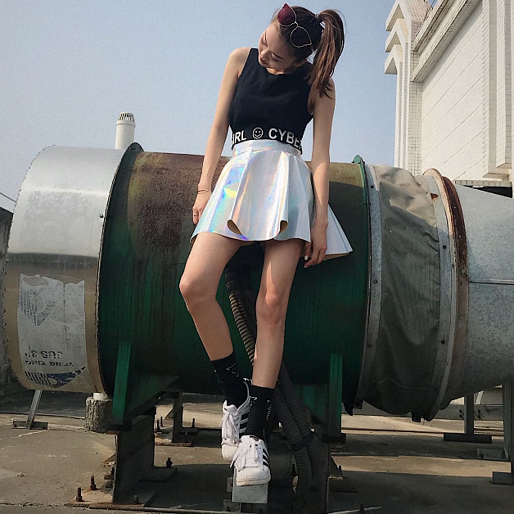 Women Girls Leather Short Skirt Fashion Cheerleader Costume High Waist Mini Skater Casual Party Short Skirt