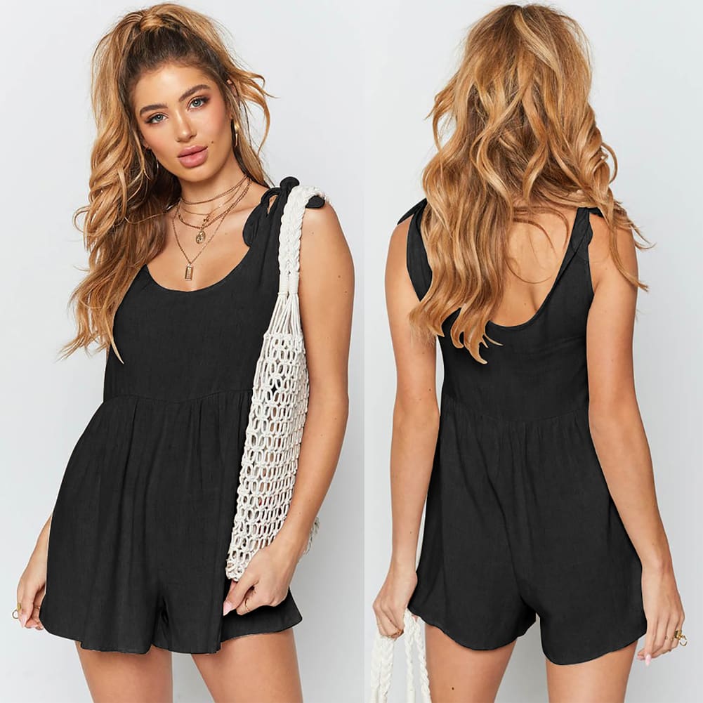 New Women Sleeveless Casual Playsuit New Fashion Ladies Summer Beach Short Jumpsuit Solid Casual Vest Romper