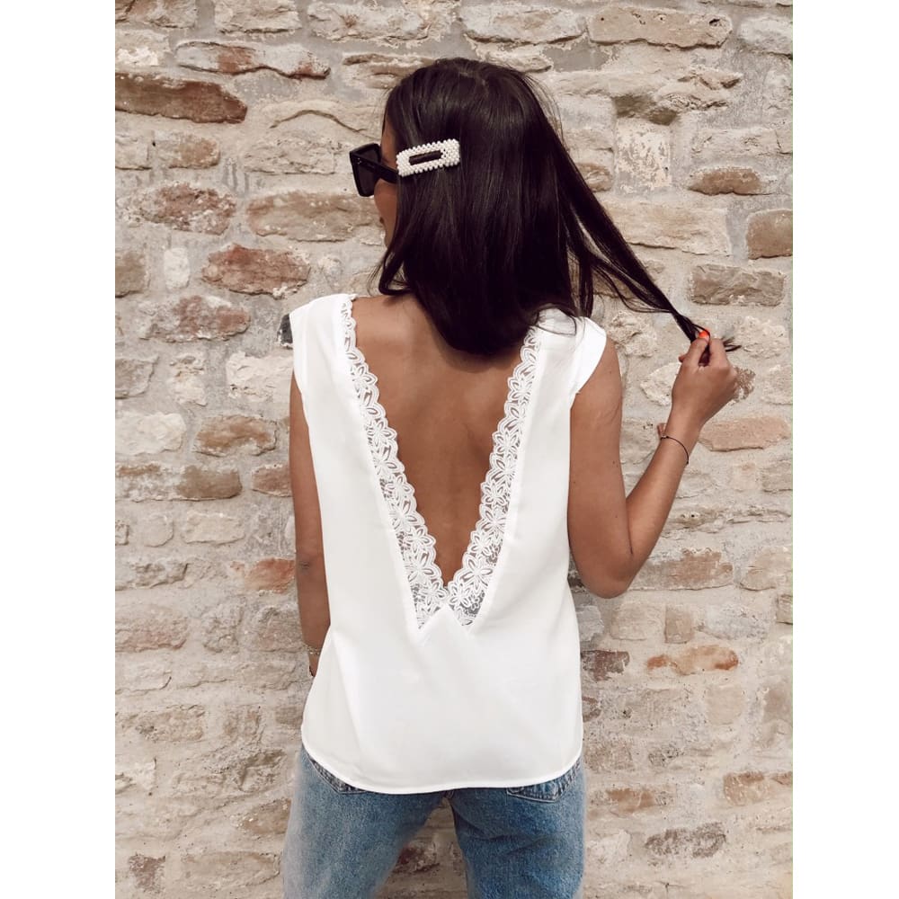 Fashion Women Summer Loose Backless Lace Vest Top Ladies Sleeveless Sexy V-Neck Casual Blouse Tank Tops Shirt