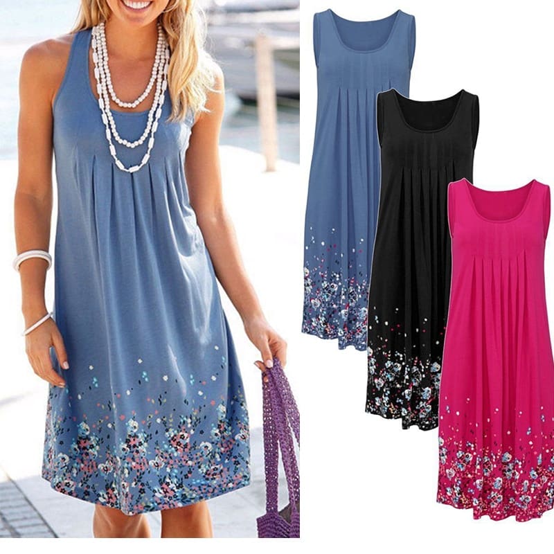 Fashion O-Neck Sleeveless Tank Print Dress