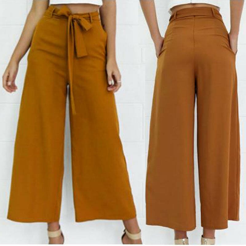 Women High Waist Flared Wide Leg Long Pants OL Ladies Workout Casual Solid Palazzo Long Loose Trousers Summer Clothes