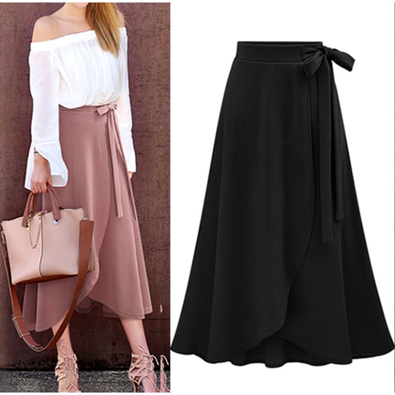 Women Ruffle Wrap Over Loose Skirt Ladies Fashion Solid High Waist Split Irregular Party A-Line Long Skirt Plus Size