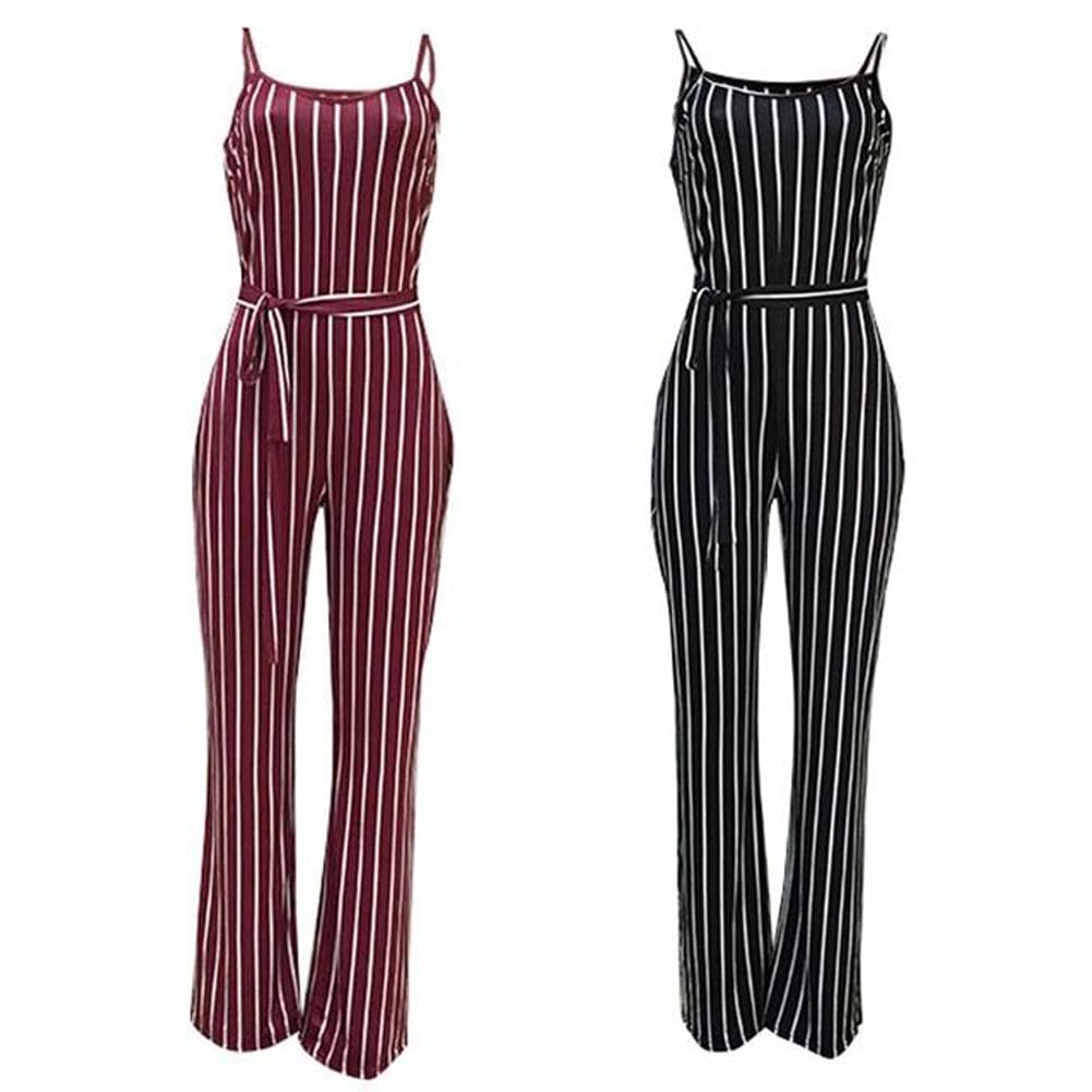 Hot Women Ladies Clubwear V-Neck Striped Playsuit Sexy Bodycon Party Jumpsuit Romper Summer Beach Casual Long Trousers