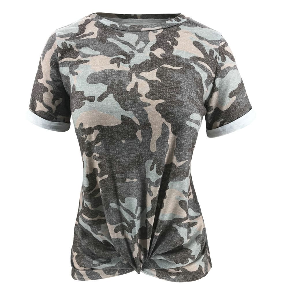 Womens Camouflage Casual Summer Short Sleeve Camo Shirt Ladies Crew Neck Tops T Shirt Loose Baggy Tee Women Clothes