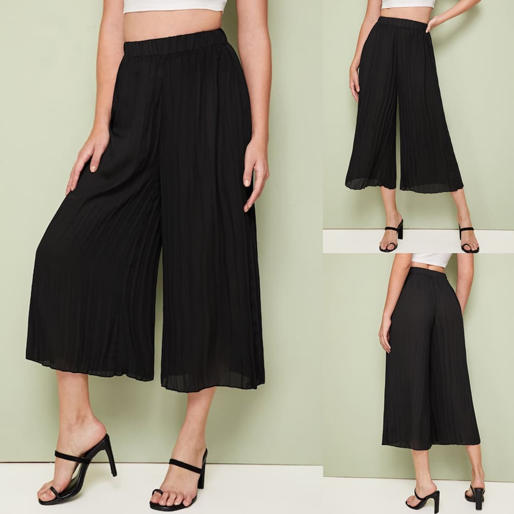 Women Chiffon Elegant High Rise Piped Palazzo Pants Ladies Summer Casual Wide Leg Harem Loose Long Trousers