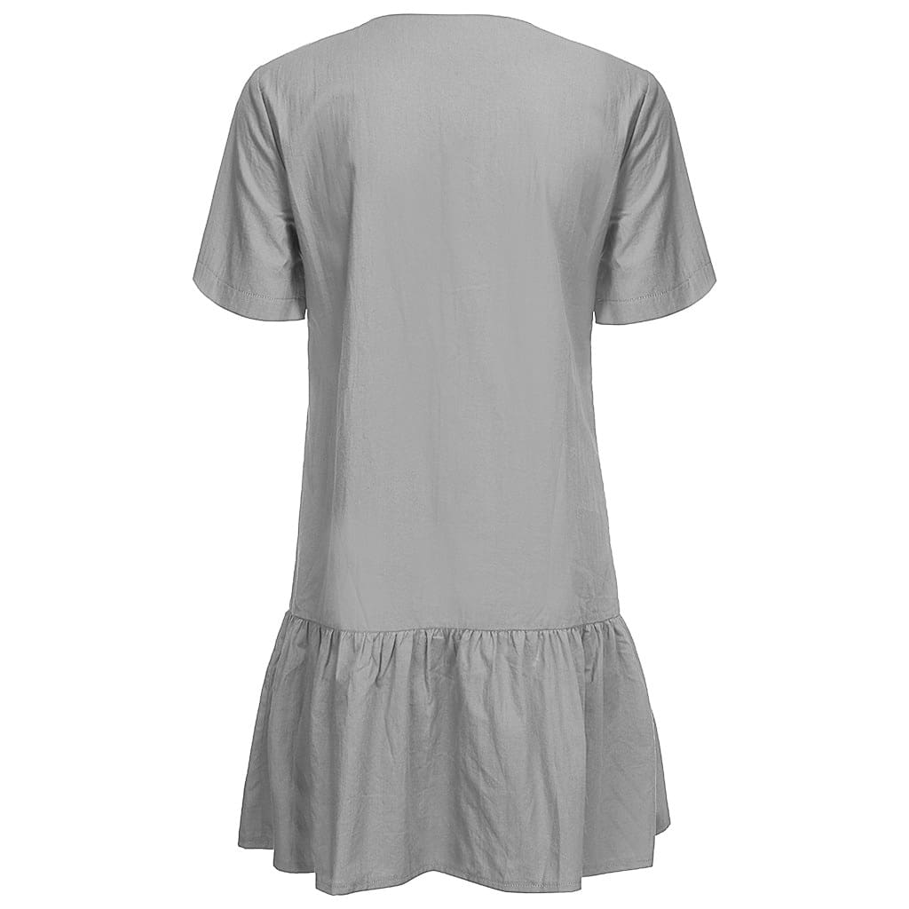 Office Casual Womens Dresses V-Neck Short Sleeve Buttons Sundress