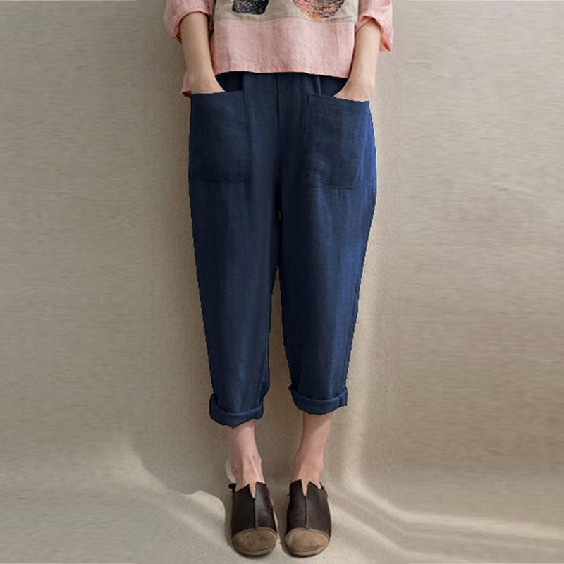 New Women Ladies Casual Loose High Waist Long Pants Linen Cotton Elastic Trouser Female Summer Casual Loose Trouser