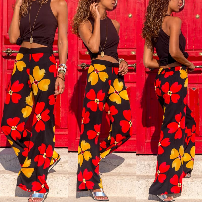 Women Baggy Harem Pants Boho Hippie Wide Leg Pant High Waist Trousers