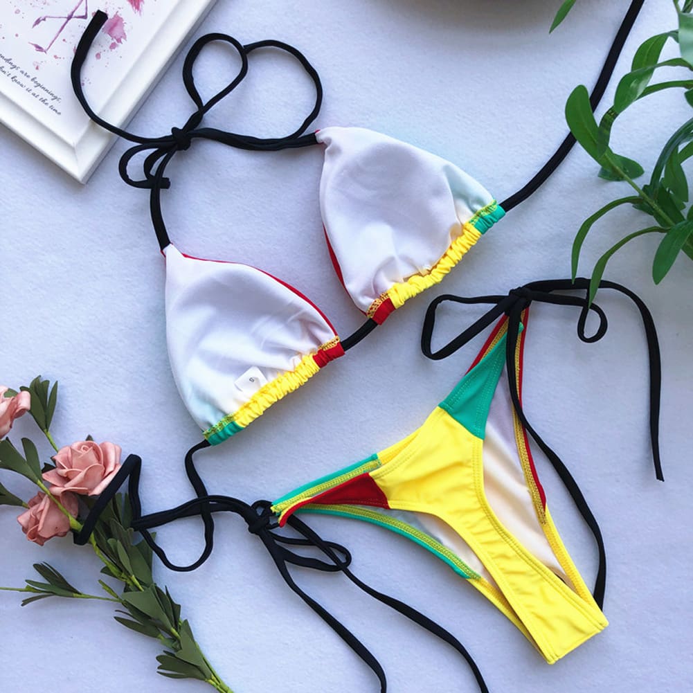 Bikini 2019 Sexy Red Yellow Stripe Patchwork Boho Swim Wear Bathing Suit Women Swimsuit Beachwear Swimwear Female Bikini